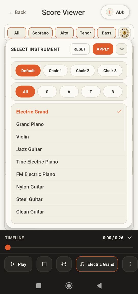 Instrument list with three choir sounds