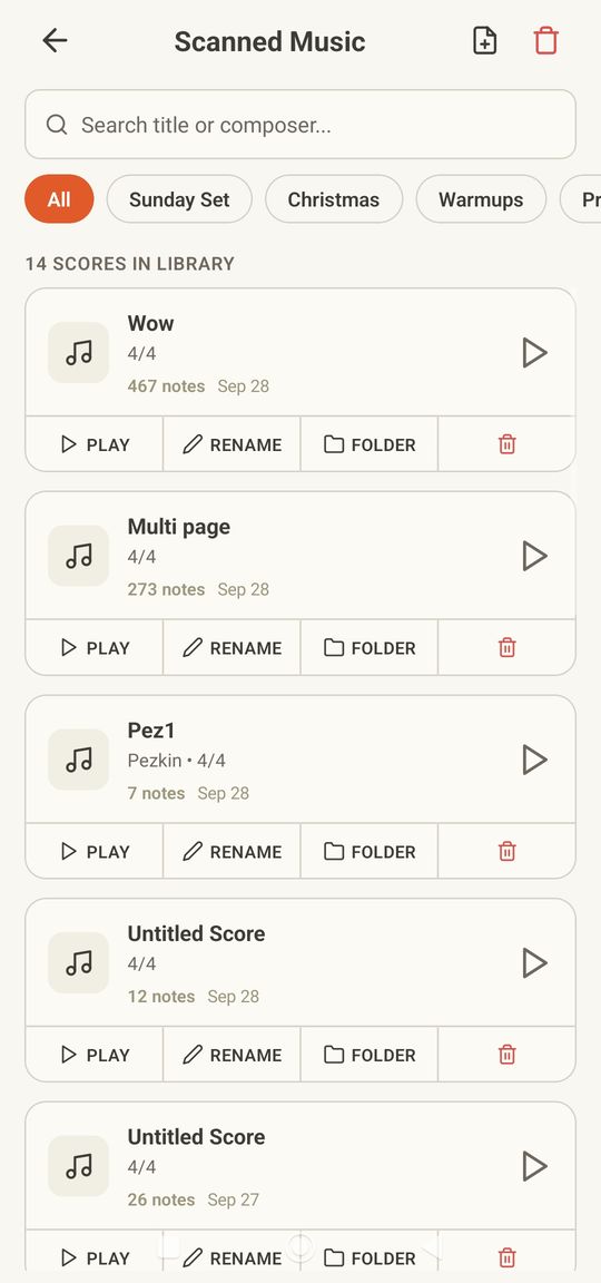 Scanned Music library with folders